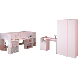 Jugendzimmer-Set PARISOT Pirouette 14 Schlafzimmermöbel-Sets Gr. B/H/T: 132 cm x 104 cm x 205 cm, weiß (weiß, 3, teilig (bett, schrank und schreibtisch)) Baby Komplett-Kinderzimmer