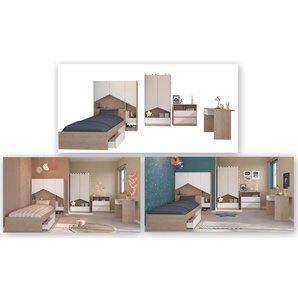 Jugendzimmer-Set PARISOT Schlafzimmermöbel-Sets Gr. B/H/T: 98 cm x 66 cm x 203 cm, ohne Matratze, B/H: 90 cm x 200 cm, weiß (eiche, weiß) Baby Komplett-Kinderzimmer