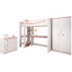 Jugendzimmer-Set PARISOT Smoozy Schlafzimmermöbel-Sets weiß (weiß mit kieferstruktur) Baby Komplett-Kinderzimmer