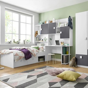 Jugendzimmer-Set RAUCH Kate Schlafzimmermöbel-Sets Gr. mit 3 trg. Schrank, grau (weiß, anthrazit) Baby Komplett-Kinderzimmer