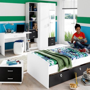 Jugendzimmer-Set RAUCH Point Schlafzimmermöbel-Sets Gr. Kleiderschrank 2-türig, schwarz-weiß (weiß, graumetallic) Baby Komplett-Kinderzimmer