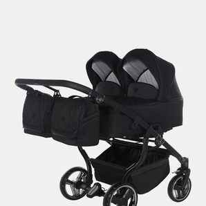 Junama Duo V3 Zwillings Kinderwagen Set 2in1 inkl. 2 Babywannen Duo V3 und 2 Sportaufsätze – Black 151166