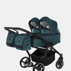 Junama Duo V3 Zwillings Kinderwagen Set 2in1 inkl. 2 Babywannen Duo V3 und 2 Sportaufsätze – Green 151165