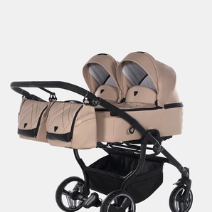 Junama Duo V3 Zwillings Kinderwagen Set 3in1 inkl. 2 Babywannen Duo V3, 2 Sportaufsätze und 2 Babyschalen Avionaut Cosmo – Beige 151169