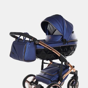 Junama Fluo V3 Kombi Kinderwagen Set 2in1 inkl. XXL Zubehörpaket – Blau Rose-Gold 150399