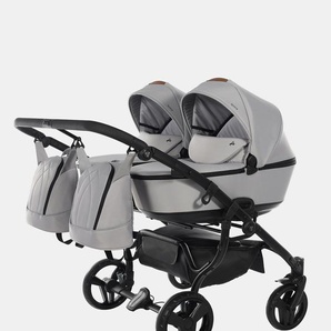 Junama Space Duo – Zwillings-Kinderwagen Set 2in1 inkl. Sportsitz und Babywanne – Hellgrau 154399