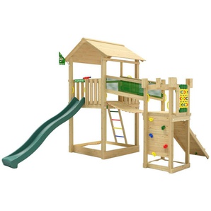 Jungle Gym Spielturm Fortress, Spielanlage mit 2 Türmen, Brücke und Rutsche mit Wasseranschluss