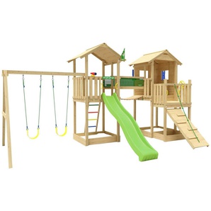 Jungle Gym Spielturm Stronghold, Spielanlage mit 2 Türmen, Schaukel und Rutsche mit Wasseranschluss