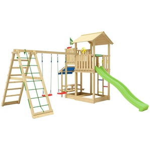 Jungle Gym Spielturm Veranda, Spielanlage mit Schaukel, Kletterbock und Rutsche mit Wasseranschluss
