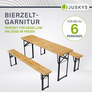 Juskys Bierzeltgarnitur Bichl 3-teilig klappbar - Biertisch + 2 Bierbänke - Holz 200907
