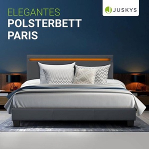 Juskys Polsterbett Paris 140 x 200 cm Kunstleder mit LED & Lattenrost - Grau 28911