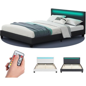 Juskys Polsterbett Paris 140 x 200 cm Kunstleder mit LED & Lattenrost - Schwarz 28902