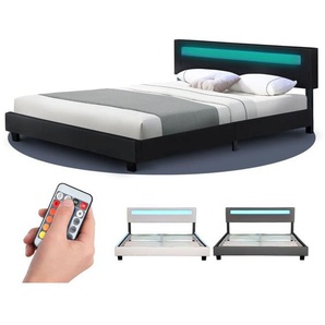 Juskys - Polsterbett Paris – modernes Bettgestell mit led Beleuchtung, Lattenrost & Kopfteil – Kunstleder & Holz – Bett Doppelbett – 180×200 cm