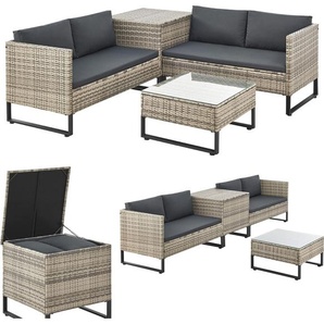 Juskys Polyrattan Lounge Santorini - Sitzecke mit Beistelltisch & Auflagenbox - Grau 300872