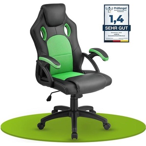Juskys Racing Schreibtischstuhl Montreal (grün) - Gaming Stuhl ergonomisch, höhenverstellbar & gepolstert, bis 120 kg - Bürostuhl Drehstuhl 28217