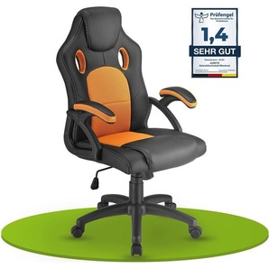Juskys Racing Schreibtischstuhl Montreal (orange) - Gaming Stuhl ergonomisch, höhenverstellbar & gepolstert, bis 120 kg - Bürostuhl Drehstuhl 28218