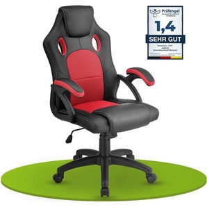 Juskys Racing Schreibtischstuhl Montreal (rot) - Gaming Stuhl ergonomisch, höhenverstellbar & gepolstert, bis 120 kg - Bürostuhl Drehstuhl 28215