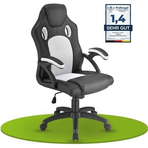 Juskys Racing Schreibtischstuhl Montreal (weiss) - Gaming Stuhl ergonomisch, höhenverstellbar & gepolstert, bis 120 kg - Bürostuhl Drehstuhl 28219