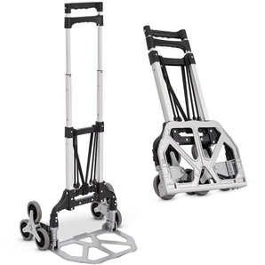 Juskys - Treppensackkarre klappbar & bis 80 kg belastbar - Alu Mini Sackkarre für Treppen - mit Handschuhen & Expanderseilen - Treppensteiger klein