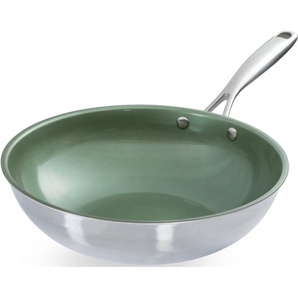 JUST VEGAN Wok CeraVegan, Edelstahl 18/8 (1-tlg), Pflanzliche Keramikbeschichtung, Induktion, Ø 28 cm