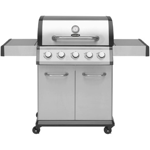 Gasgrill JUSTUS Geras Grills Gr. B/H/T: 141 cm x 112 cm x 57 cm, schwarz (edelstahlfarben, schwarz) Gasgrills 5 Hauptbrenner, BxTxH: 141x57x112 cm