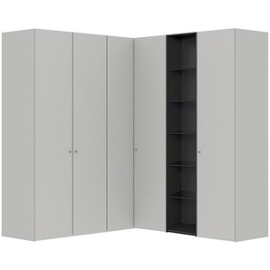 Jutzler Eckkleiderschrank , Schwarz, Hellgrau , Glas, Holzwerkstoff , 8 Fächer , 203x220x199 cm , Typenauswahl, Beimöbel erhältlich, umfangreiches Zubehör in verschiedenen Holzarten Größen Holzdekoren individuell planbar , Schlafzimmer, Kleiderschränke,