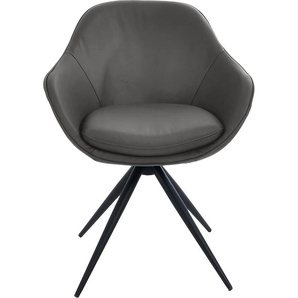 Drehstuhl K+W KOMFORT & WOHNEN ZOOM Stühle Gr. B/H/T: 60 cm x 83 cm x 57 cm, Leder Longlife BRONCO, silberfarben (zinn 88) Drehstuhl 4-Fuß mit Gestell aus Metall schwarz Struktur