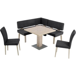 K+W Komfort & Wohnen Eckbankgruppe Santos I, gleichschenklig 157cm, zwei 4-Fußholzstühle und Tisch 90x90cm, Eiche