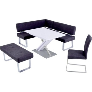 K+W Komfort & Wohnen Eckbankgruppe Santos II, (Set), Schenkel 180cm, Hockerbank, Freischwinger und Funktionstisch 120x80x75