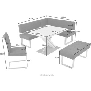 K+W Komfort & Wohnen Eckbankgruppe Santos II, (Set), Schenkel 180cm, Hockerbank, Freischwinger und Funktionstisch 120x80x75