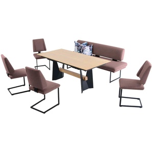 K+W Komfort & Wohnen Essgruppe »Longbeach«, (6 tlg.), Essgruppe in Spitzkissenoptik mit 4 Freischwingern, Gestell in Metall