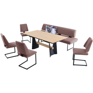 K+W Komfort & Wohnen Essgruppe »Longbeach«, (6 tlg.), Essgruppe in Spitzkissenoptik mit 4 Freischwingern, Gestell in Metall