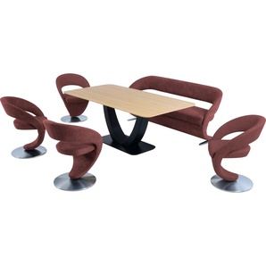 K+W Komfort & Wohnen Essgruppe Wave, (Set), Design-Solobank mit 4 Design-Drehstühlen und Tisch in 180x90cm