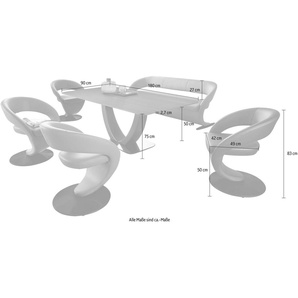 K+W Komfort & Wohnen Essgruppe Wave, (Set), Design-Solobank mit 4 Design-Drehstühlen und Tisch in 180x90cm