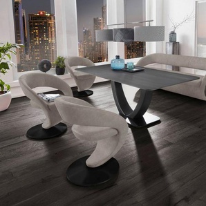 K+W Komfort & Wohnen Essgruppe Wave, (Set), 4 Design-Drehstühlen und Tisch in 180x90cm, Tischplatte Wildeiche