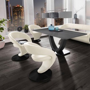K+W Komfort & Wohnen Essgruppe Wave, (Set), 4 Design-Drehstühlen und Tisch in 180x90cm, Tischplatte Wildeiche