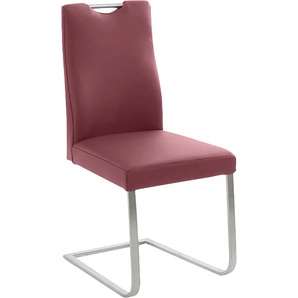 Freischwinger K+W KOMFORT & WOHNEN 6194 Stühle Gr. B/H/T: 47 cm x 100 cm x 61 cm, Leder Longlife BRONCO, Edelstahl, rot (rubin 11, edelstahlfarbig) Freischwinger mit praktischem Griff oben am Rücken, Gestell aus Edelstahl
