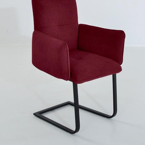 Freischwinger K+W KOMFORT & WOHNEN 6502 Stühle Gr. B/H/T: 61 cm x 90 cm x 62 cm, Aqua Clean, Metall, rot (bordo, schwarz) Freischwinger mit Armlehnen, Flachstahlkufe in schwarz