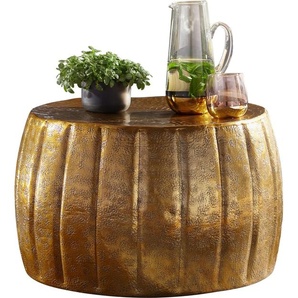 Kadima Design Couchtisch 60x36x60 cm Aluminium Gold Beistelltisch orientalisch rund, Flacher Sofatisch Metall, Design Wohnzimmertisch modern, Loungetisch Stubentisch klein SAFWL5.504