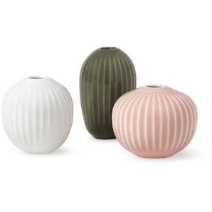 Kähler Design Hammershøi Miniature Vasen 3er-Set - weiss/nude/grün - 3er-Set: Ø 8 cm - Höhe: 9,5 cm, Länge: 22 cm