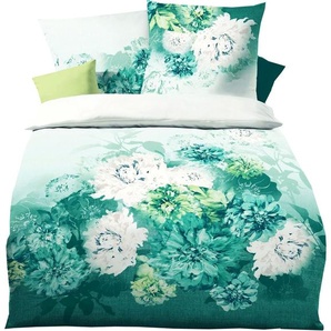 Kaeppel Mako Satin Bettwäsche 2 tlg. 135x200cm / 155x220cm Flamenco Jade Grün Offwhite Blütentraum, Größe:155x220cm Bettwäsche 745/623 155x220cm