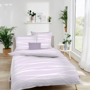 Kaeppel Wendebettwäsche Motion, Mako-Satin, 3 teilig, Mit feinen Wellenlinien