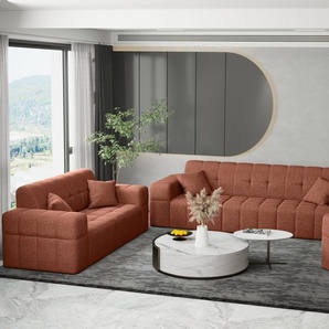 Kaiser Möbel Sofagarnitur 3+2+1 Couchgarnitur serie NIMES stilvol viele farben Stoff VERITA Kupfer