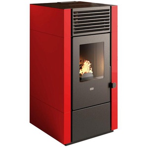 Kaminofen, Rot, Metall, 46x91x50 cm, Made in Europe, 1.BImSchV – 2. Stufe, DIN EN 14785, Aschebehälter, WLAN-fähig, Freizeit, Heizen & Kühlen, Elektrokamine