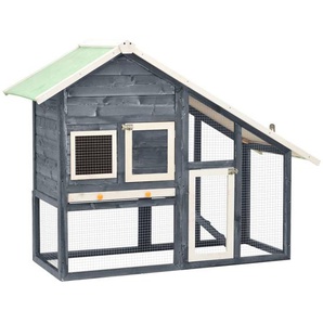 Kaninchenstall Grau und Weiß 140x63x120 cm Tanne Massivholz