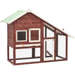 Kaninchenstall Mokka und Weiß 140x63x120 cm Tanne Massivholz