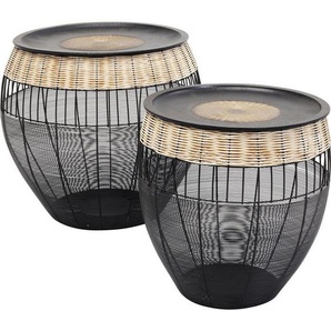 Kare-Design Beistelltischset, Natur, Schwarz, Metall, rund, Wohnzimmer, Wohnzimmertische, Beistelltische