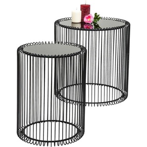 Kare-Design Beistelltischset, Schwarz, Metall, Glas, 2-teilig, Rundrohr, 32.5-44x42.5-45 cm, Wohnzimmer, Wohnzimmertische, Satztische