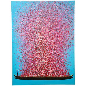 Kare-Design Bild, Blau, Rosa, Holz, Textil, Fichte, massiv, rechteckig, 80x100x3.5 cm, handgemalt, Bilder