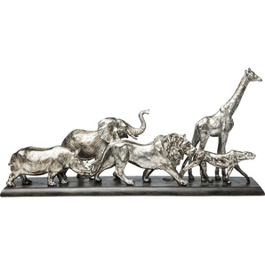 Kare,66041,Design AA8Deko ObjektAnimal Journey 71cm,Accessoire mit Tierfiguren bestehend ausNashorn, Elefant, Löwe, Leopard und Giraffe (H/B/T) 35,5x71x16cm, Silber